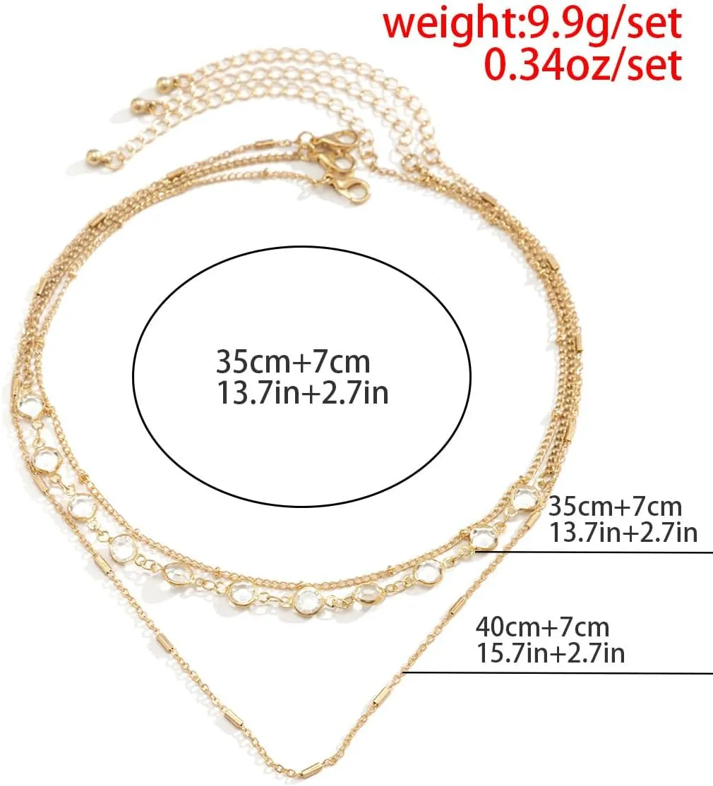 Stimulated Diamond Necklaces for Women Dainty Gold Stackable Necklace 18k Gold Plated Layered Rhinestone Necklaces Simple Gold CZ Diamond Pendant Necklaces for Women Trendy Jewelry Gifts