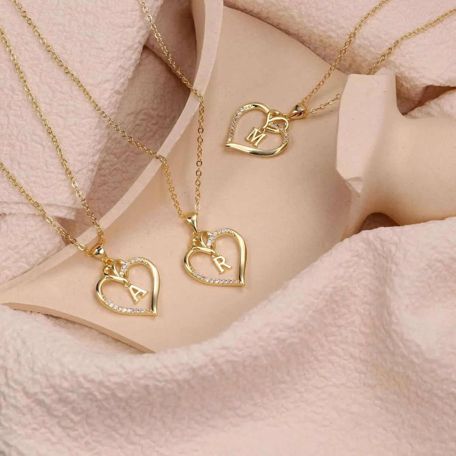 STORUP Graduation Gifts for Her - Heart Initial Necklaces for Women Girls, 14K Gold Plated Cubic Zirconia Heart Initial A-Z Pendant Necklace Dainty Heart Necklaces for Women Jewelry Birthday Gifts