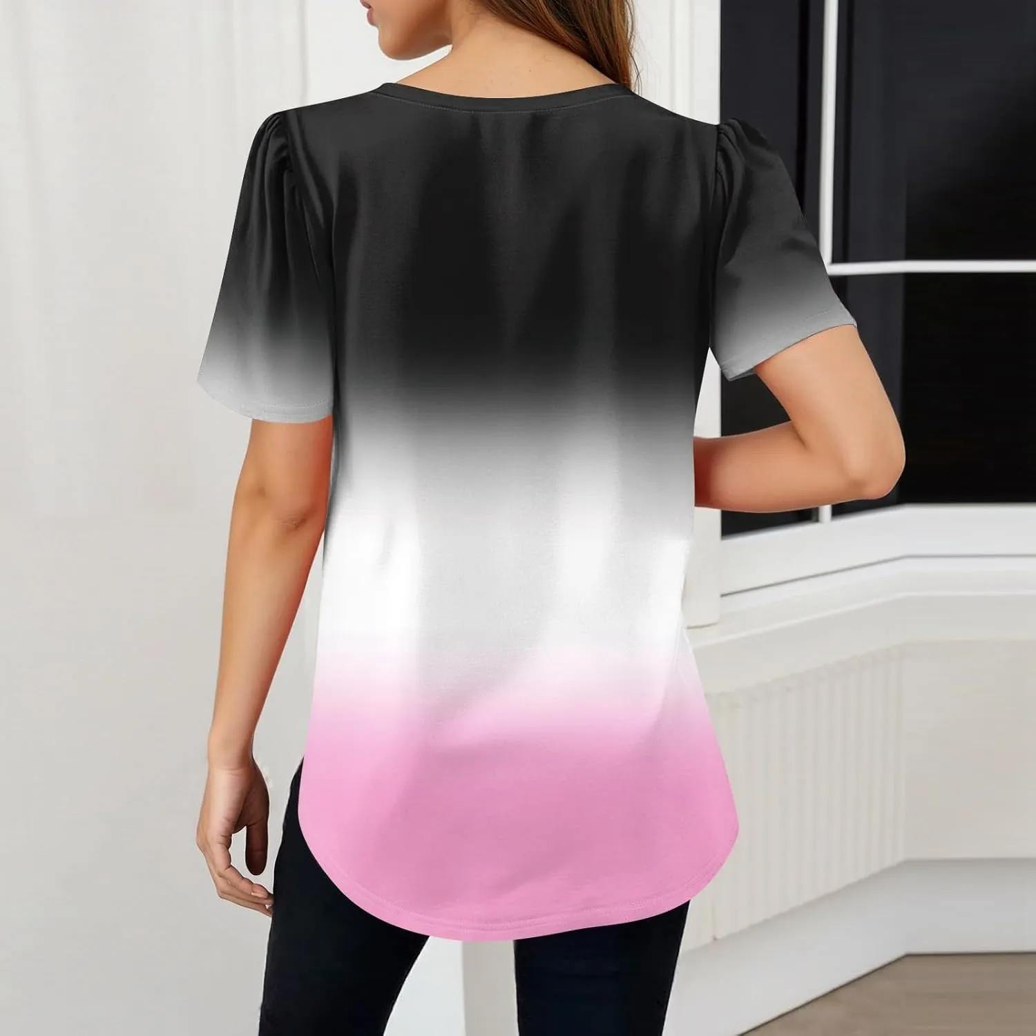 Summer T Shirts Short Sleeve V Neck Tees Womens Tops Beach Vacation Fashion Clothes 2025 Casual Outfits