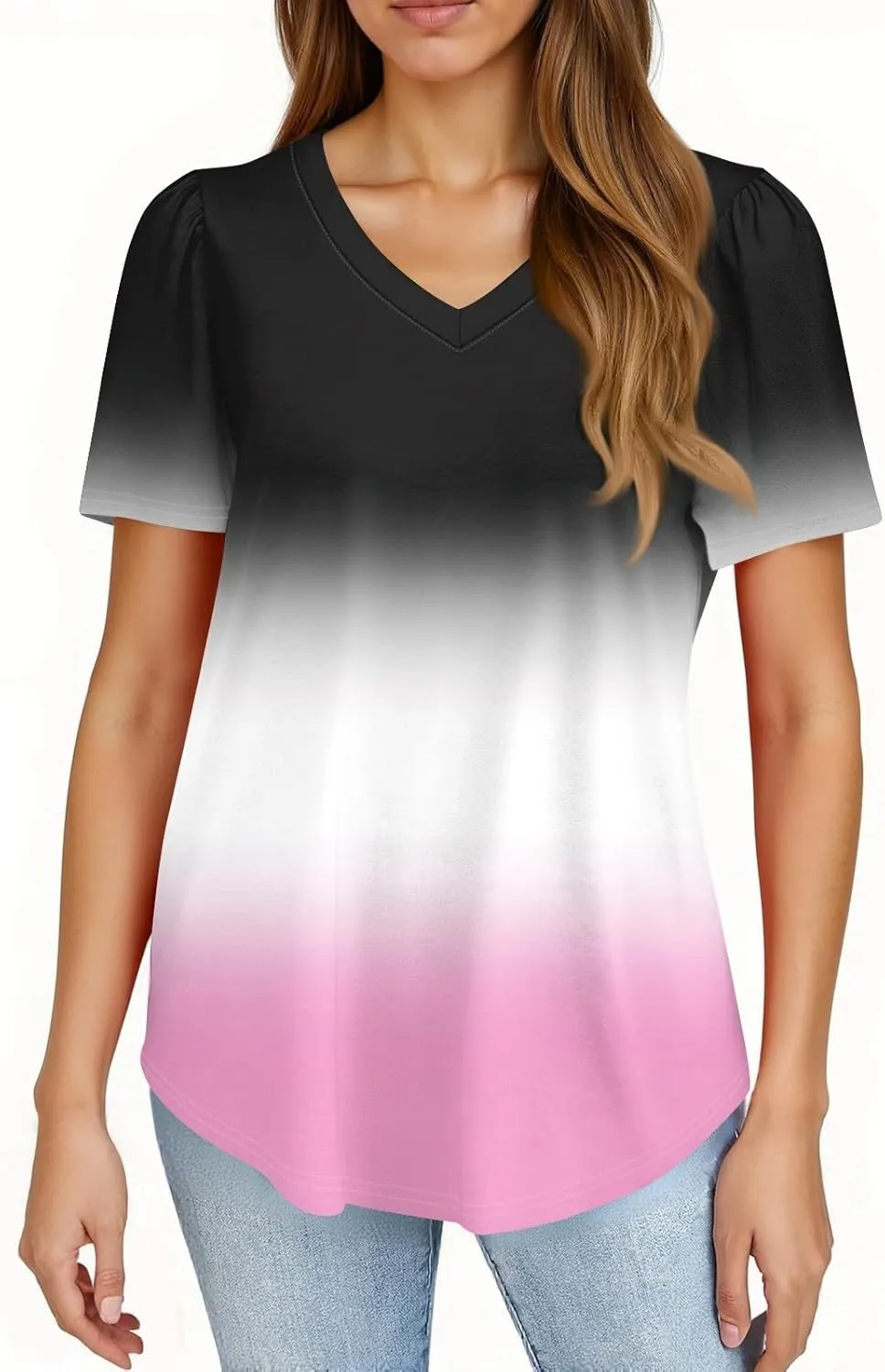 Summer T Shirts Short Sleeve V Neck Tees Womens Tops Beach Vacation Fashion Clothes 2025 Casual Outfits