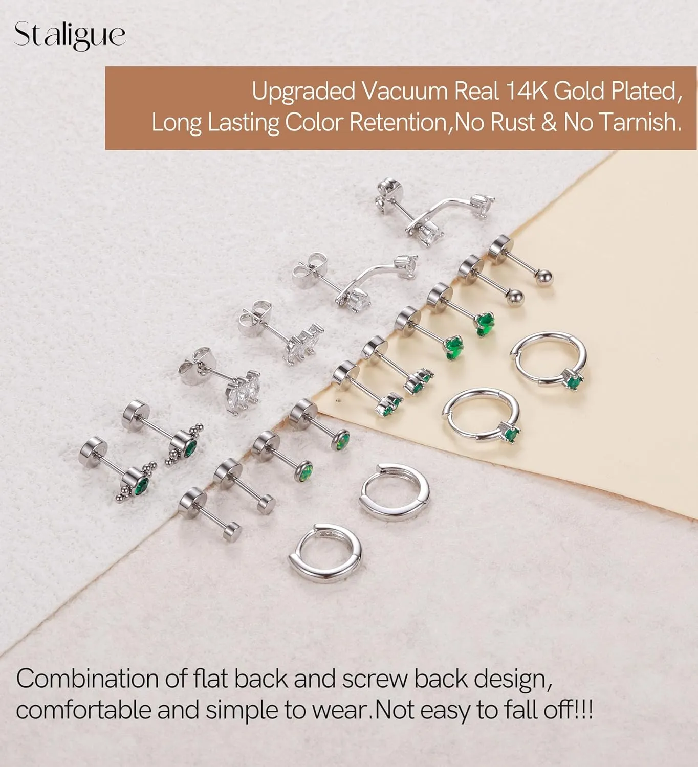 Surgical Steel Flat Back Earrings for Women Trendy,20G Flat Back Stud Earrings and Small Gold Hoop Huggies Earrings Sets for Multiple Piercing Hypoallergenic Gold Cartilage Earrings Stack Jewelry