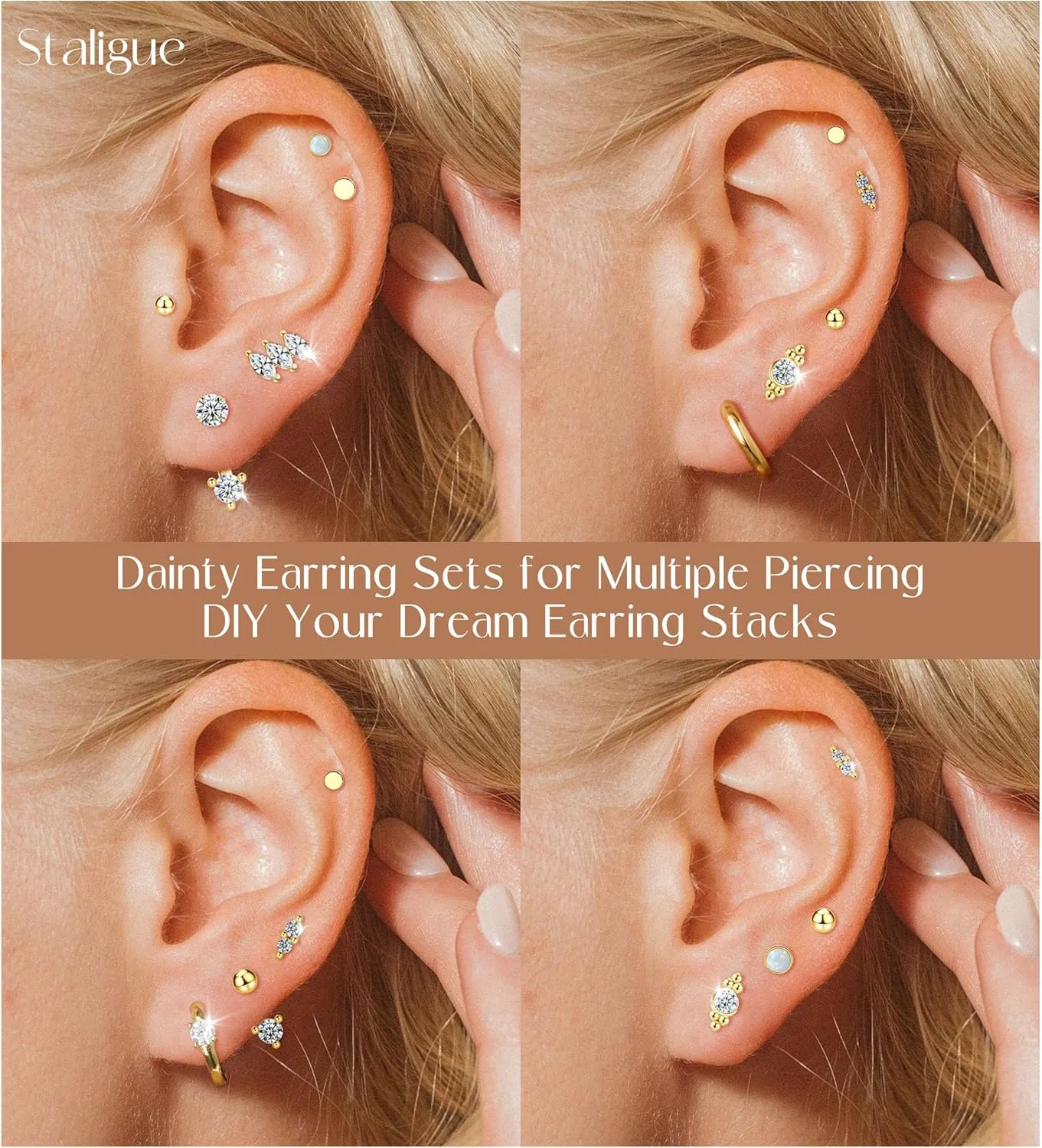 Surgical Steel Flat Back Earrings for Women Trendy,20G Flat Back Stud Earrings and Small Gold Hoop Huggies Earrings Sets for Multiple Piercing Hypoallergenic Gold Cartilage Earrings Stack Jewelry