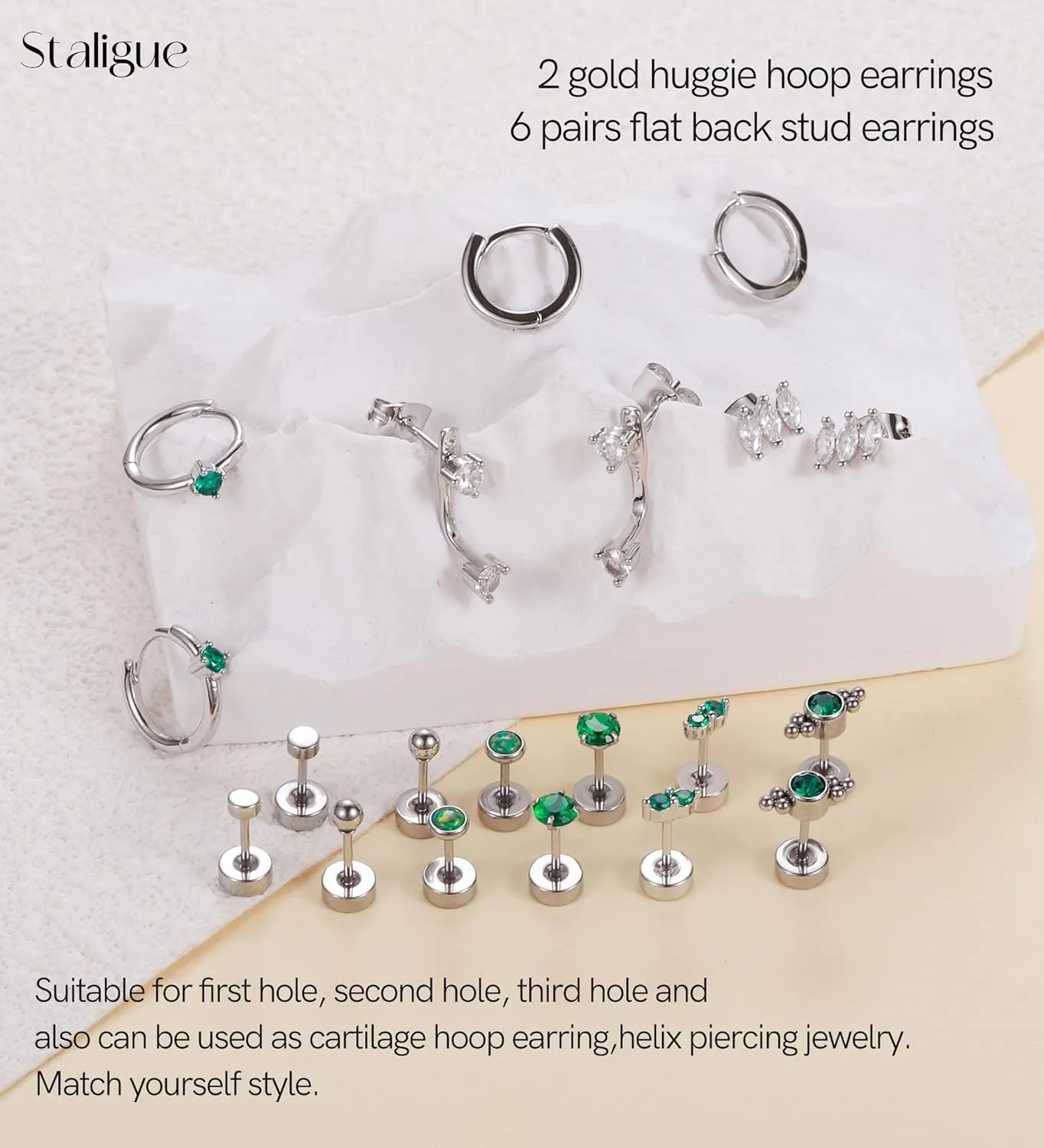Surgical Steel Flat Back Earrings for Women Trendy,20G Flat Back Stud Earrings and Small Gold Hoop Huggies Earrings Sets for Multiple Piercing Hypoallergenic Gold Cartilage Earrings Stack Jewelry