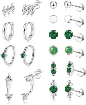 Surgical Steel Flat Back Earrings for Women Trendy,20G Flat Back Stud Earrings and Small Gold Hoop Huggies Earrings Sets for Multiple Piercing Hypoallergenic Gold Cartilage Earrings Stack Jewelry