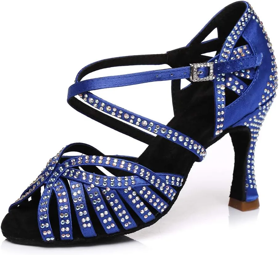 SWDZM Women's Ballroom Dance Shoes Rhinestone Latin Salsa Heeled Party Dance Shoes,Model L379