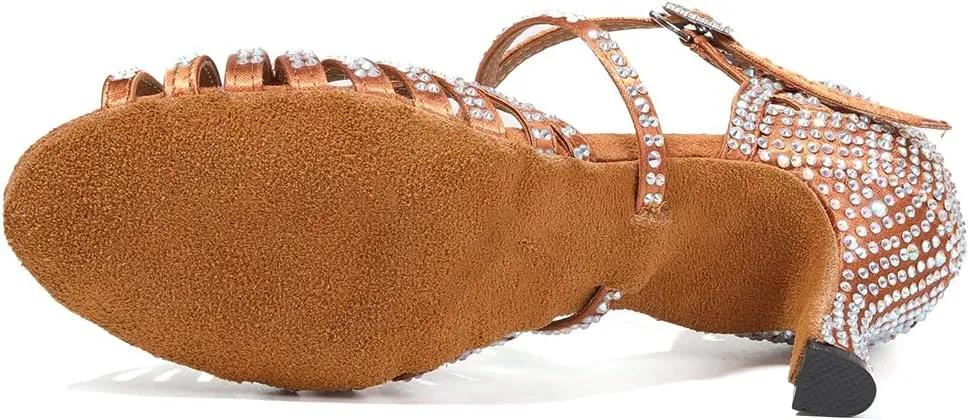 SWDZM Women's Ballroom Dance Shoes Rhinestone Latin Salsa Heeled Party Dance Shoes,Model L379