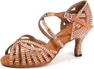 SWDZM Women's Ballroom Dance Shoes Rhinestone Latin Salsa Heeled Party Dance Shoes,Model L379