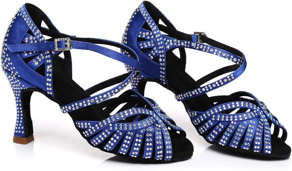 SWDZM Women's Ballroom Dance Shoes Rhinestone Latin Salsa Heeled Party Dance Shoes,Model L379
