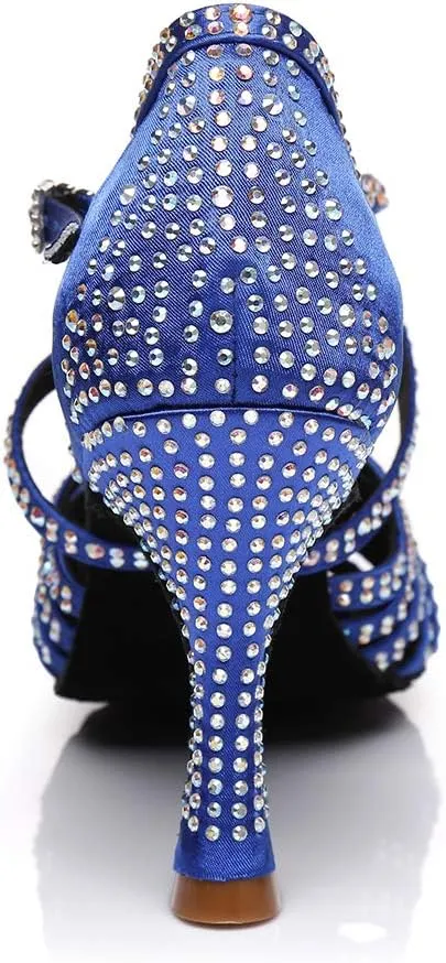 SWDZM Women's Ballroom Dance Shoes Rhinestone Latin Salsa Heeled Party Dance Shoes,Model L379