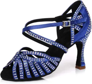 SWDZM Women's Ballroom Dance Shoes Rhinestone Latin Salsa Heeled Party Dance Shoes,Model L379