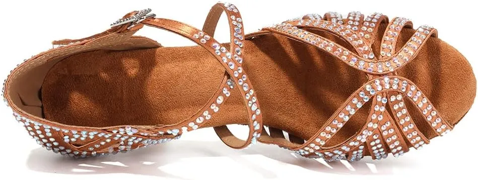 SWDZM Women's Ballroom Dance Shoes Rhinestone Latin Salsa Heeled Party Dance Shoes,Model L379