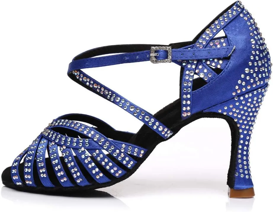 SWDZM Women's Ballroom Dance Shoes Rhinestone Latin Salsa Heeled Party Dance Shoes,Model L379