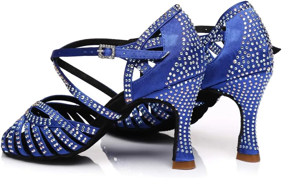 SWDZM Women's Ballroom Dance Shoes Rhinestone Latin Salsa Heeled Party Dance Shoes,Model L379