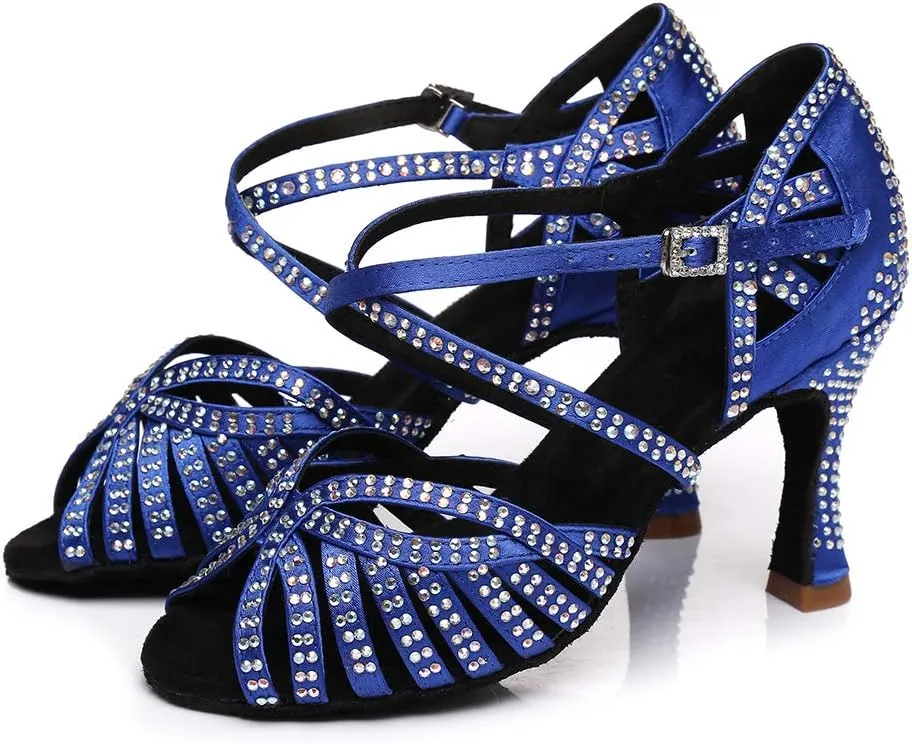 SWDZM Women's Ballroom Dance Shoes Rhinestone Latin Salsa Heeled Party Dance Shoes,Model L379