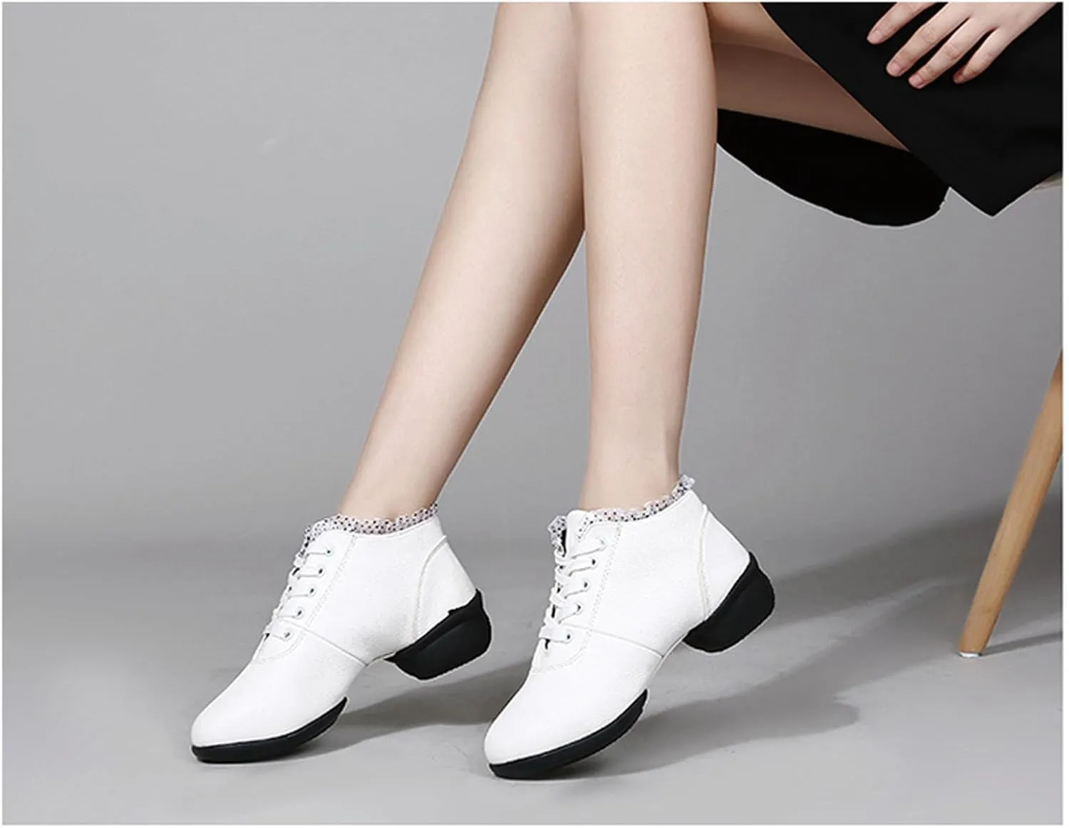 SWDZM Women's Jazz Shoes Lace-Up Dancing Walking Sneakers High Top Split Sole Modern Dance Shoes