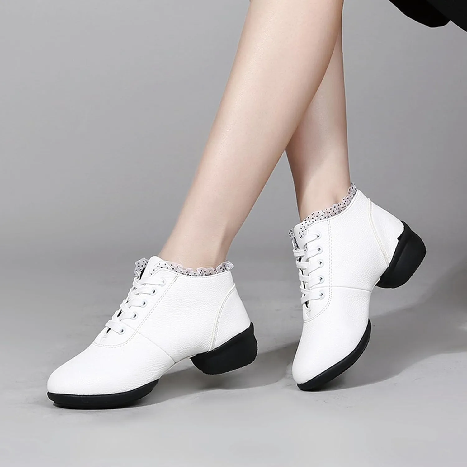 SWDZM Women's Jazz Shoes Lace-Up Dancing Walking Sneakers High Top Split Sole Modern Dance Shoes