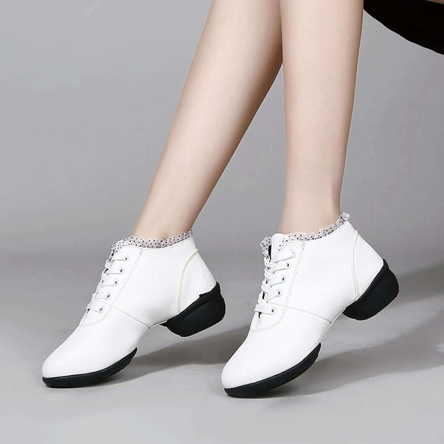 SWDZM Women's Jazz Shoes Lace-Up Dancing Walking Sneakers High Top Split Sole Modern Dance Shoes