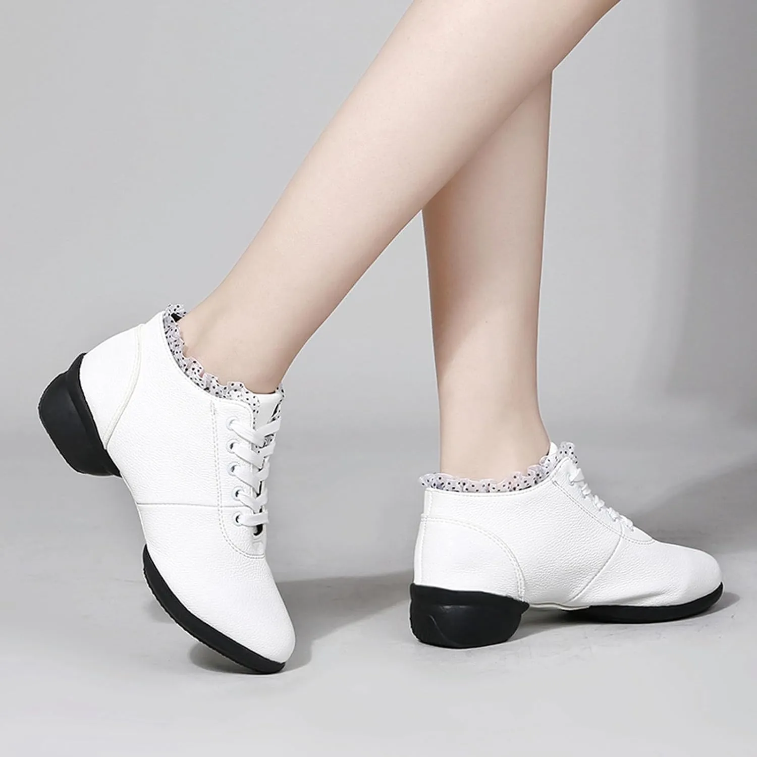 SWDZM Women's Jazz Shoes Lace-Up Dancing Walking Sneakers High Top Split Sole Modern Dance Shoes