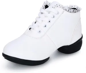 SWDZM Women's Jazz Shoes Lace-Up Dancing Walking Sneakers High Top Split Sole Modern Dance Shoes