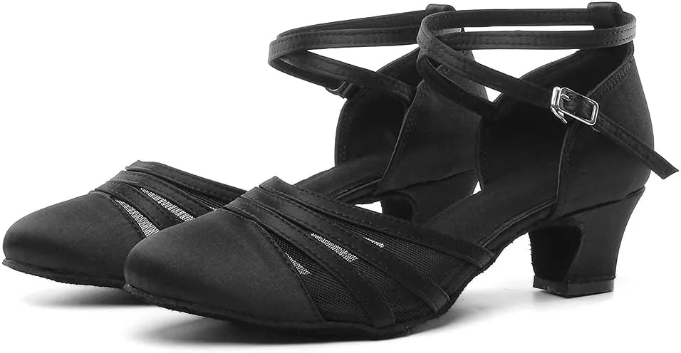 SWDZM Women's Latin Ballroom Dance Shoes Closed Toe Smooth Salsa Practice Performance Dancing Shoes