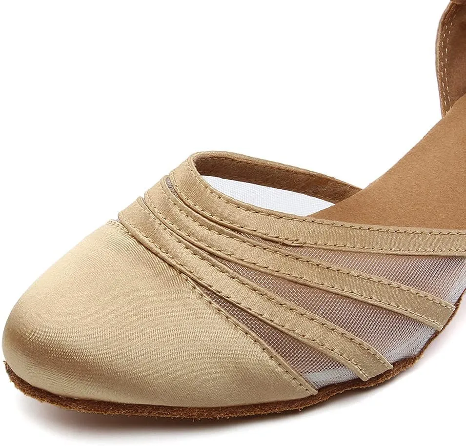 SWDZM Women's Latin Ballroom Dance Shoes Closed Toe Smooth Salsa Practice Performance Dancing Shoes