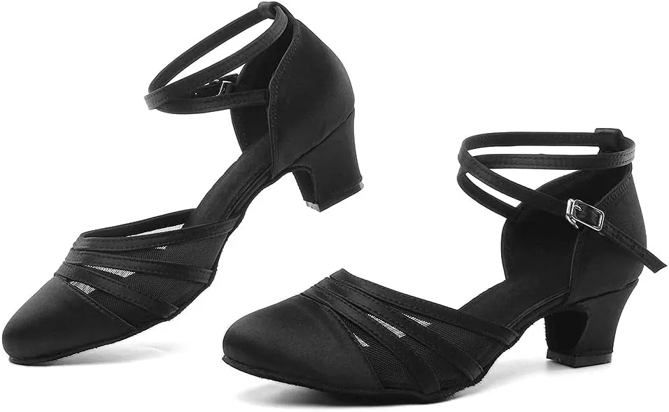 SWDZM Women's Latin Ballroom Dance Shoes Closed Toe Smooth Salsa Practice Performance Dancing Shoes