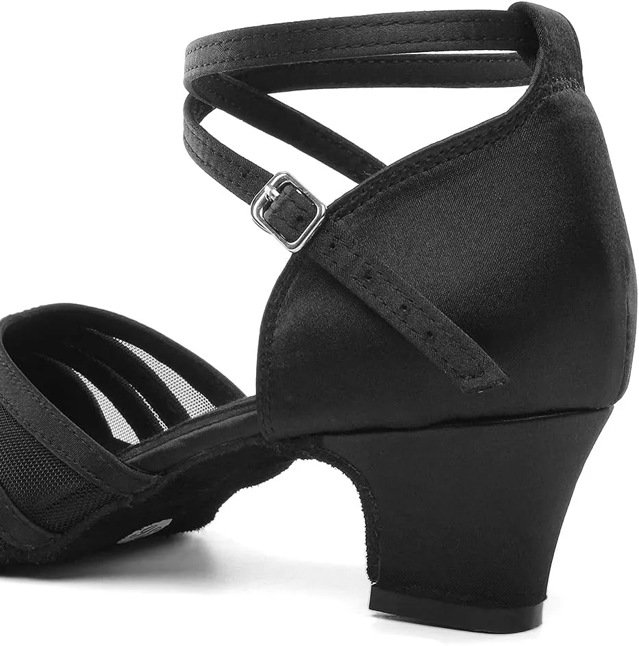 SWDZM Women's Latin Ballroom Dance Shoes Closed Toe Smooth Salsa Practice Performance Dancing Shoes