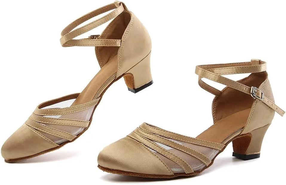 SWDZM Women's Latin Ballroom Dance Shoes Closed Toe Smooth Salsa Practice Performance Dancing Shoes