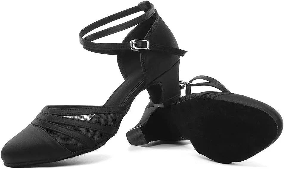 SWDZM Women's Latin Ballroom Dance Shoes Closed Toe Smooth Salsa Practice Performance Dancing Shoes