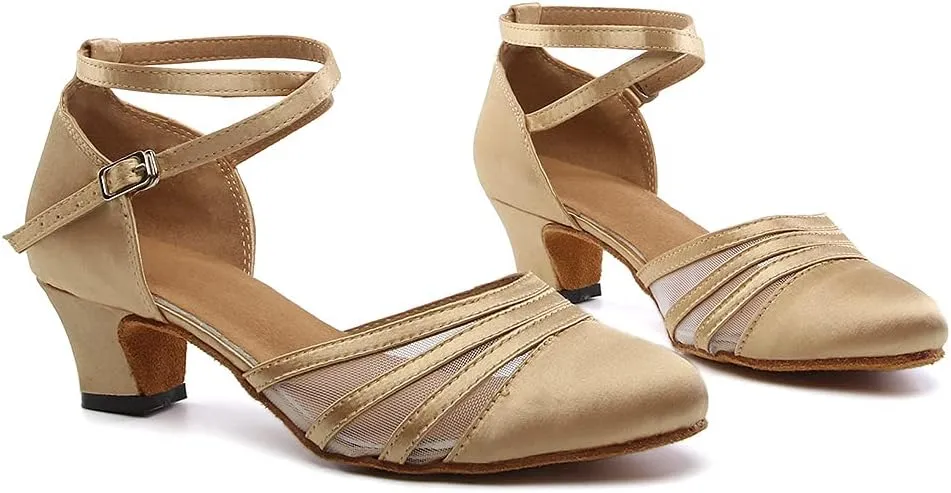SWDZM Women's Latin Ballroom Dance Shoes Closed Toe Smooth Salsa Practice Performance Dancing Shoes