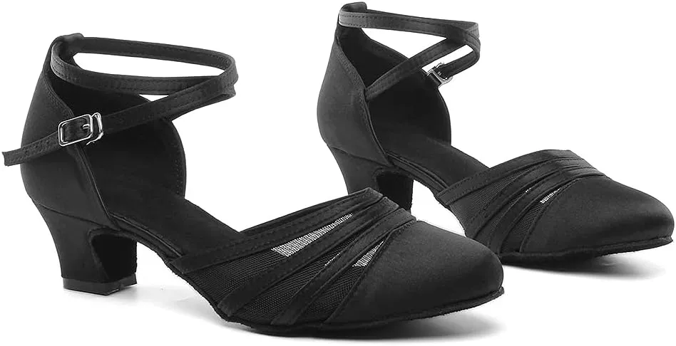 SWDZM Women's Latin Ballroom Dance Shoes Closed Toe Smooth Salsa Practice Performance Dancing Shoes
