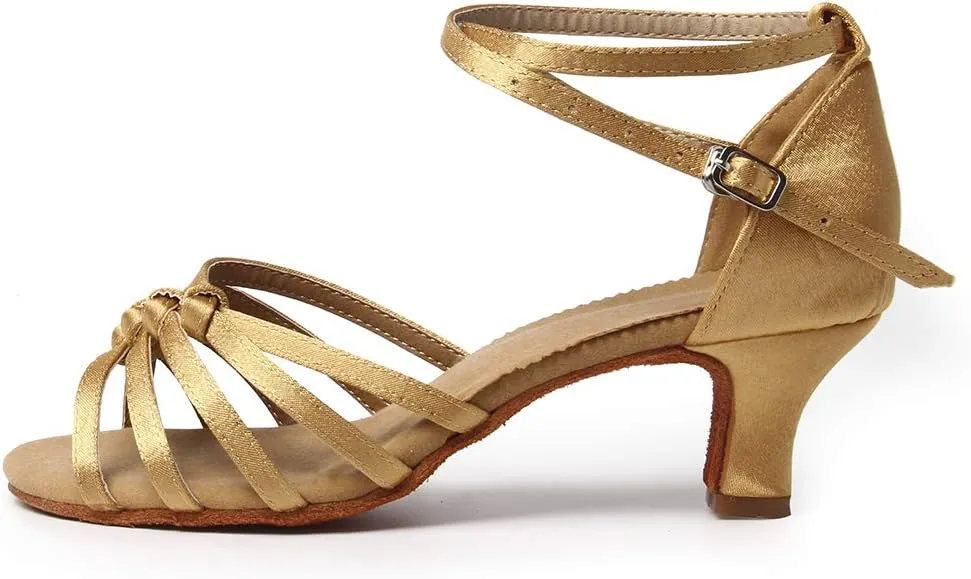 SWDZM Women's Latin Dance Shoes Satin Ballroom Party Dance Practice Performance Shoes,Model-MF1322