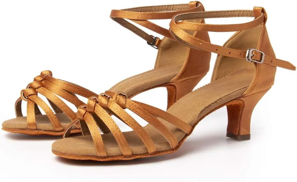 SWDZM Women's Latin Dance Shoes Satin Ballroom Party Dance Practice Performance Shoes,Model-MF1322