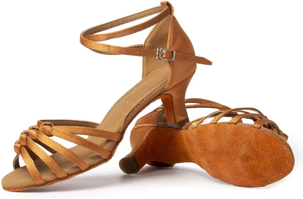 SWDZM Women's Latin Dance Shoes Satin Ballroom Party Dance Practice Performance Shoes,Model-MF1322