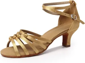 SWDZM Women's Latin Dance Shoes Satin Ballroom Party Dance Practice Performance Shoes,Model-MF1322