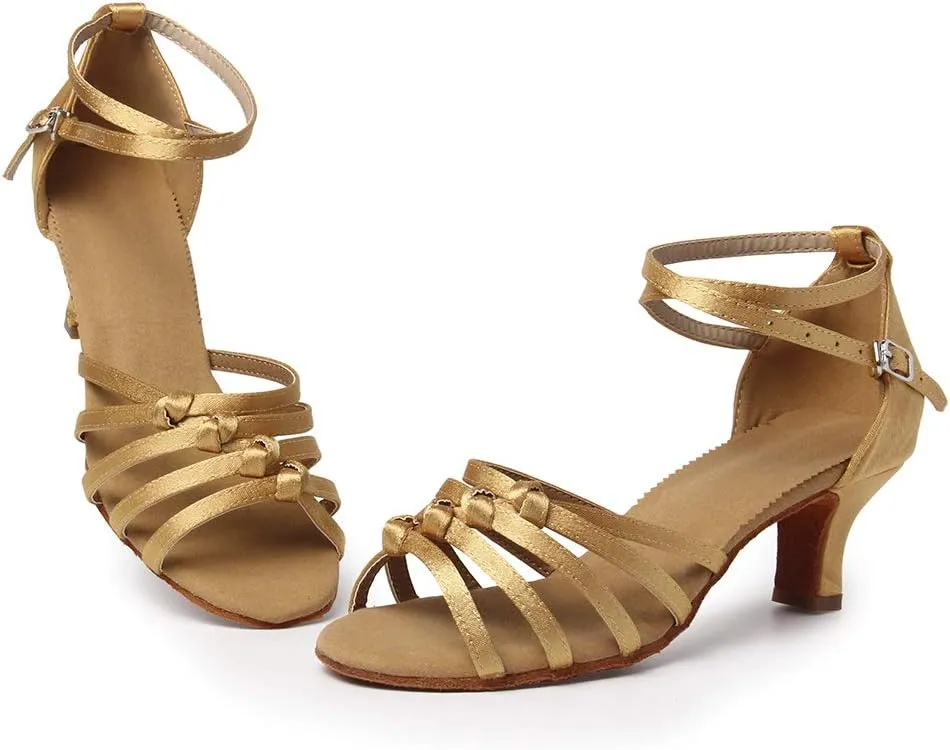 SWDZM Women's Latin Dance Shoes Satin Ballroom Party Dance Practice Performance Shoes,Model-MF1322