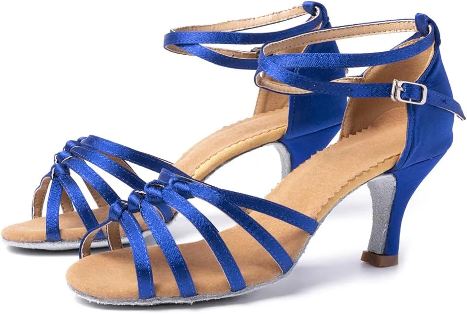 SWDZM Women's Latin Dance Shoes Satin Ballroom Party Dance Practice Performance Shoes,Model-MF1322