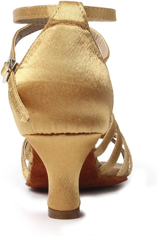SWDZM Women's Latin Dance Shoes Satin Ballroom Party Dance Practice Performance Shoes,Model-MF1322