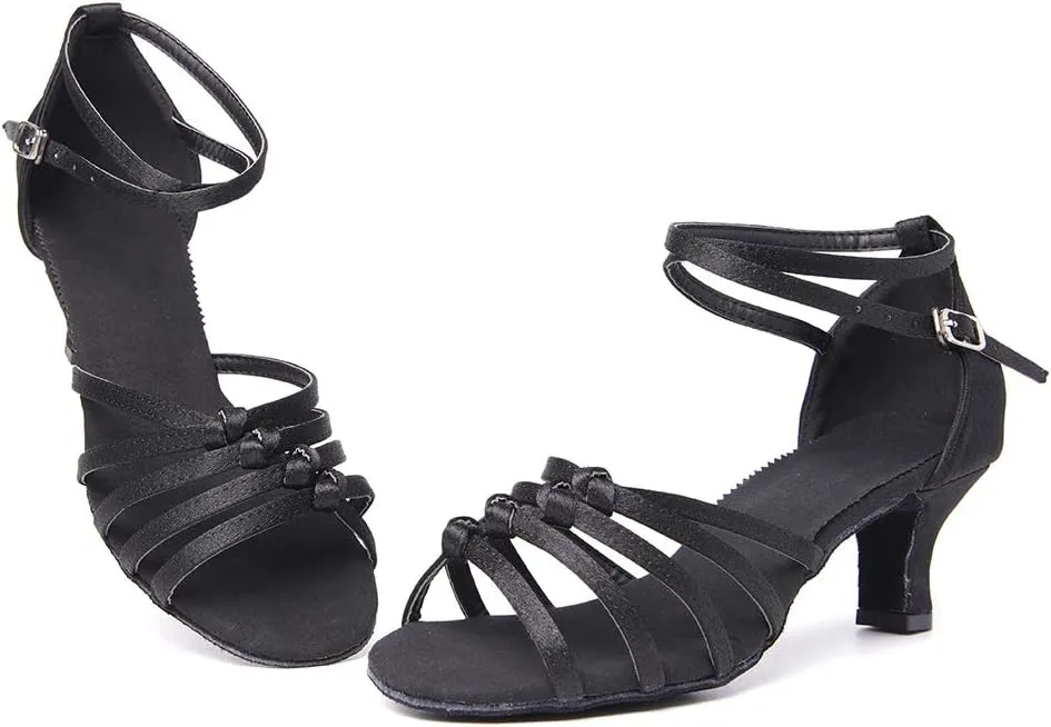 SWDZM Women's Latin Dance Shoes Satin Ballroom Party Dance Practice Performance Shoes,Model-MF1322