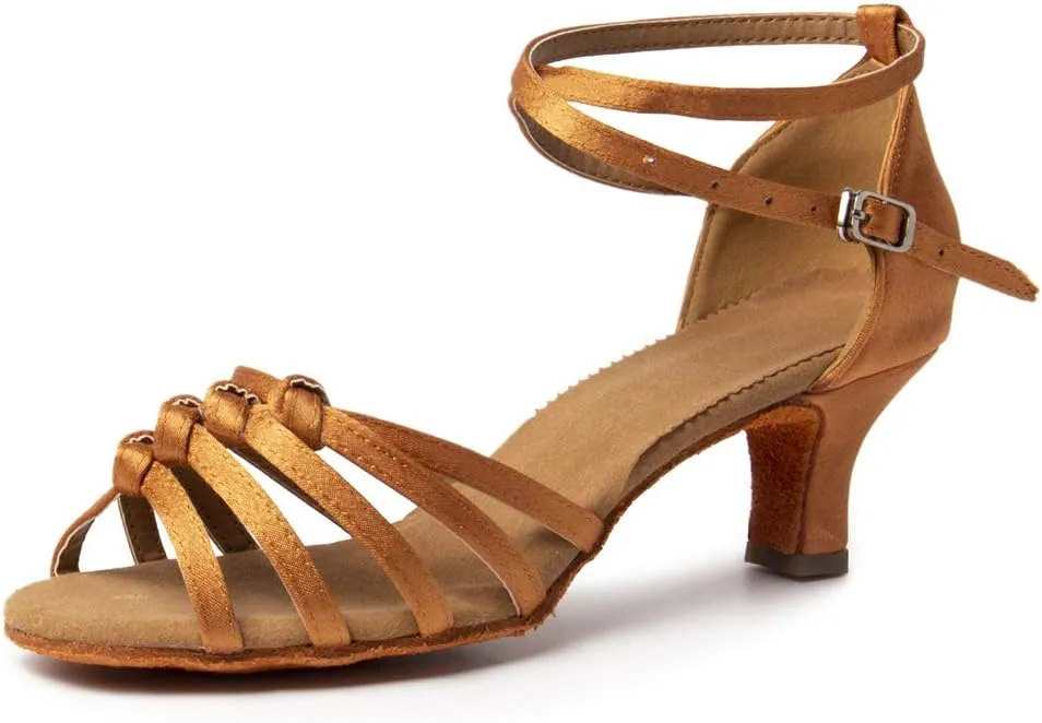 SWDZM Women's Latin Dance Shoes Satin Ballroom Party Dance Practice Performance Shoes,Model-MF1322
