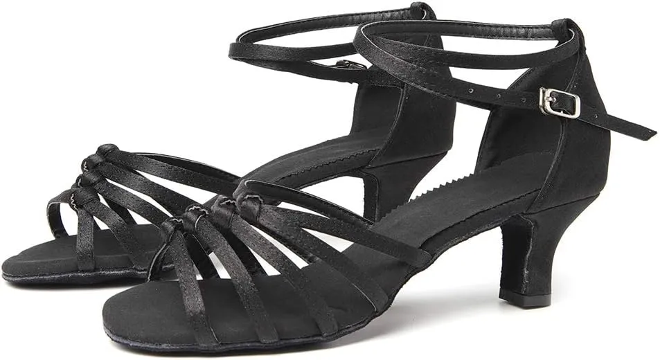 SWDZM Women's Latin Dance Shoes Satin Ballroom Party Dance Practice Performance Shoes,Model-MF1322