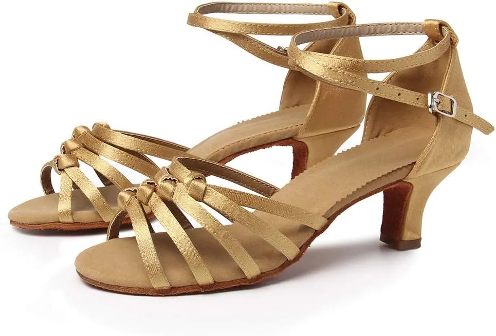 SWDZM Women's Latin Dance Shoes Satin Ballroom Party Dance Practice Performance Shoes,Model-MF1322