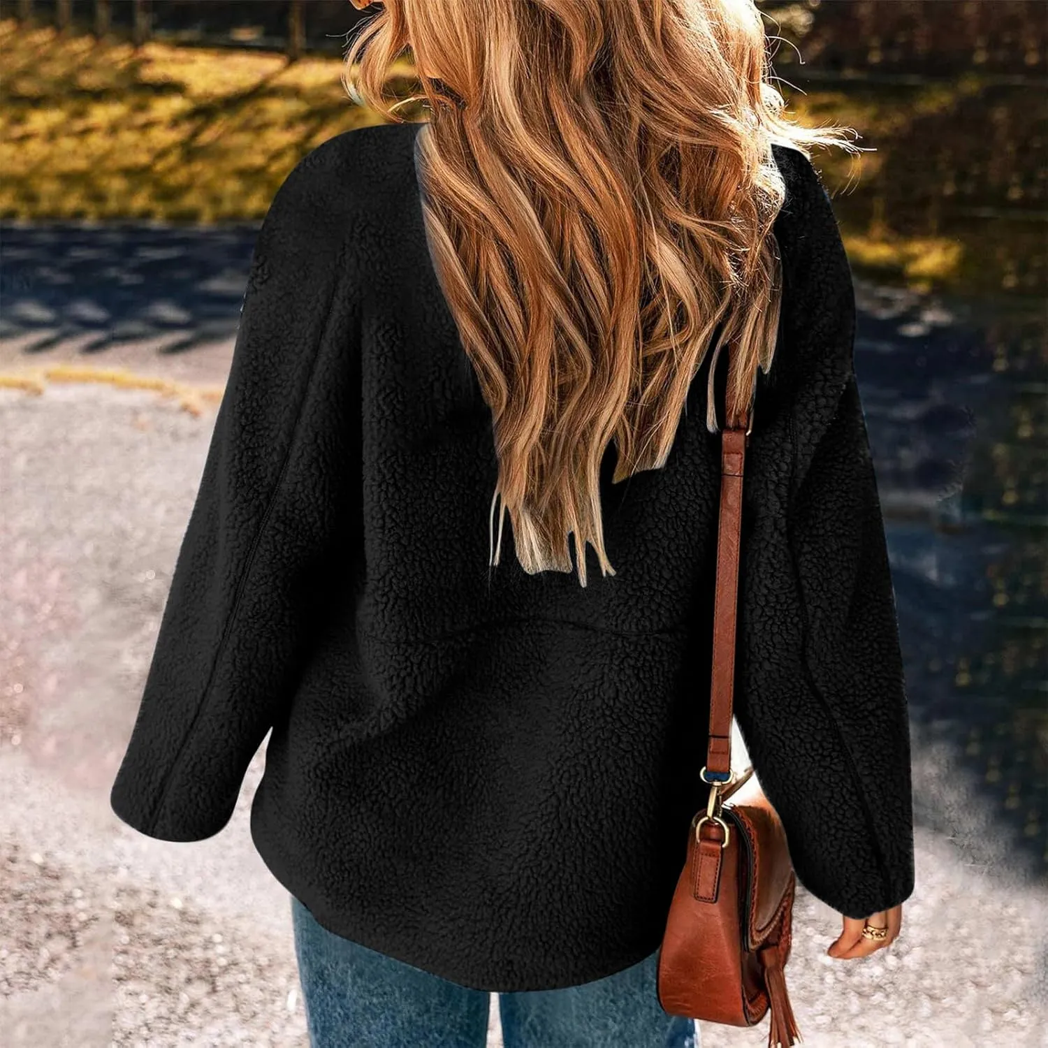 Sweater Coats for Women Vintage Solid Fleece Jackets Fuzzy Long Sleeve Winter Coats with Pockets Outerwear