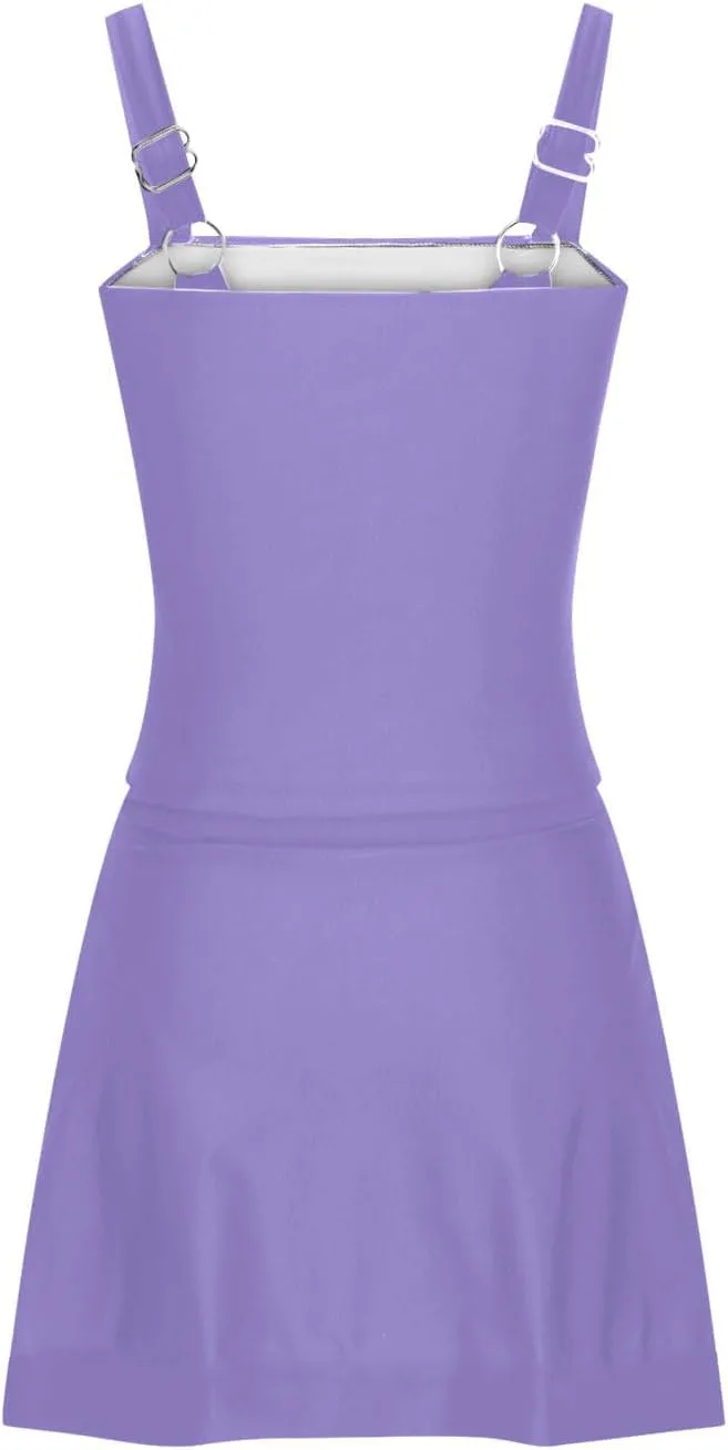 Swim Dress Tummy Control Tankini Tops for Women Two Piece Skirts Bathing Suit Solid Color Summer Beach Swimsuits