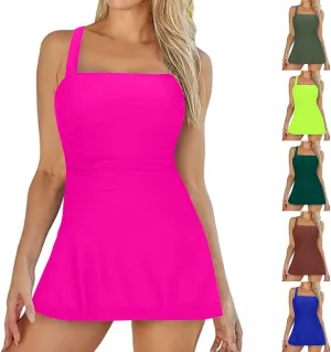 Swim Dress Tummy Control Tankini Tops for Women Two Piece Skirts Bathing Suit Solid Color Summer Beach Swimsuits