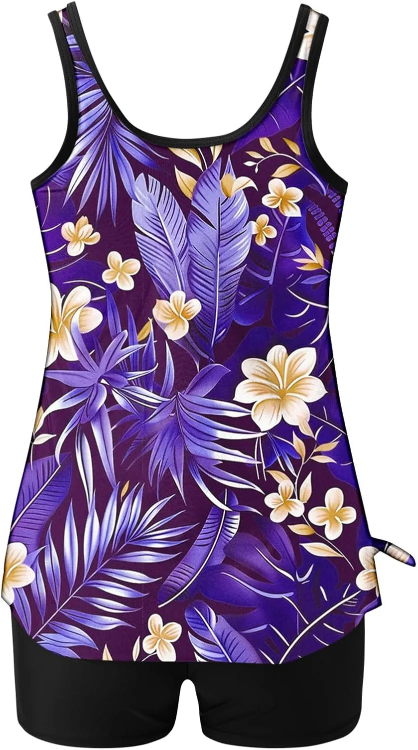 Swim Suits for Women 2025 Two Piece Blouson Tankini Swimsuit Swim Tankini Tank Top with Boyshorts Modest Bathing Suit