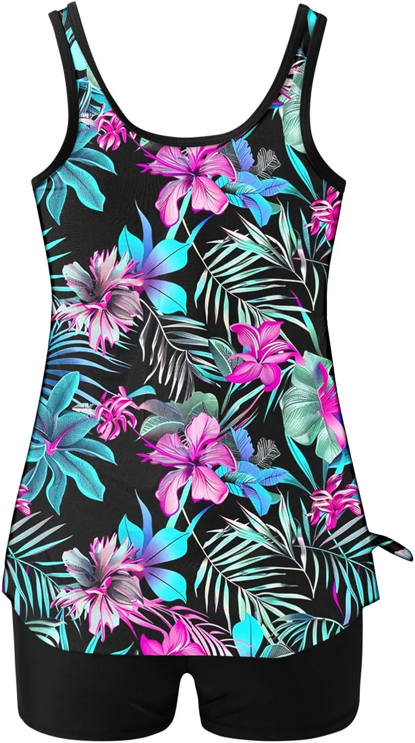 Swim Suits for Women 2025 Two Piece Blouson Tankini Swimsuit Swim Tankini Tank Top with Boyshorts Modest Bathing Suit
