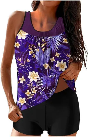 Swim Suits for Women 2025 Two Piece Blouson Tankini Swimsuit Swim Tankini Tank Top with Boyshorts Modest Bathing Suit
