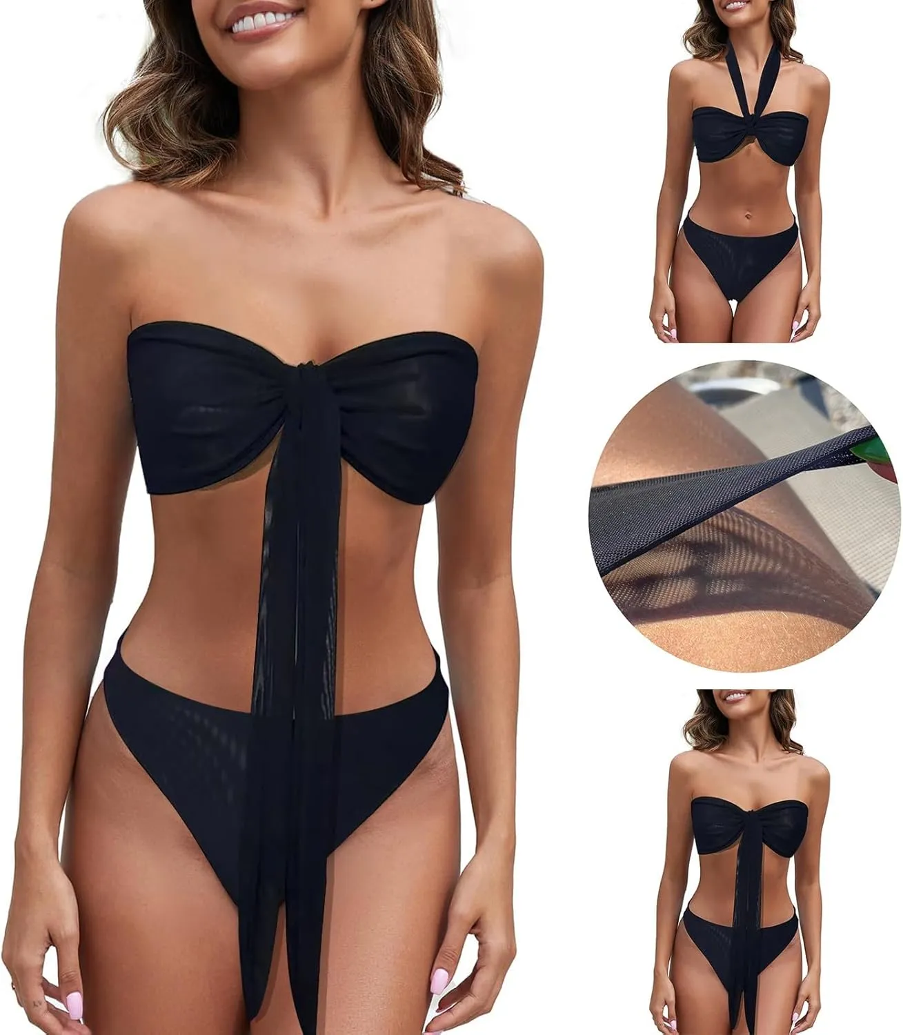 Tan Through Swimwear Women Mesh Sexy One Piece Monokini Tummy Control Summer Tan Thru Bathing Suit Thong Bikini Swimwear