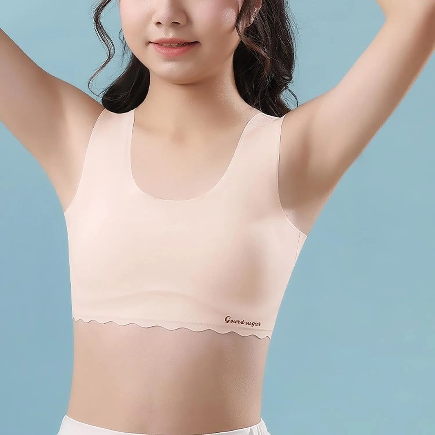 Teen Girl Bras Solid Colour Soft Ice Silk Wireless Bras with Support and Lift Seamless Comfort Soft Bras for Teen